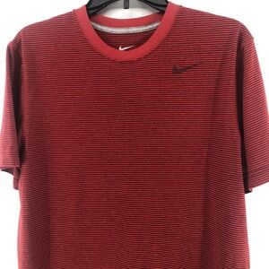 Nike T-Shirt Men Medium Red Striped Crew Neck Short Sleeve Regular Fit Dri-Fit